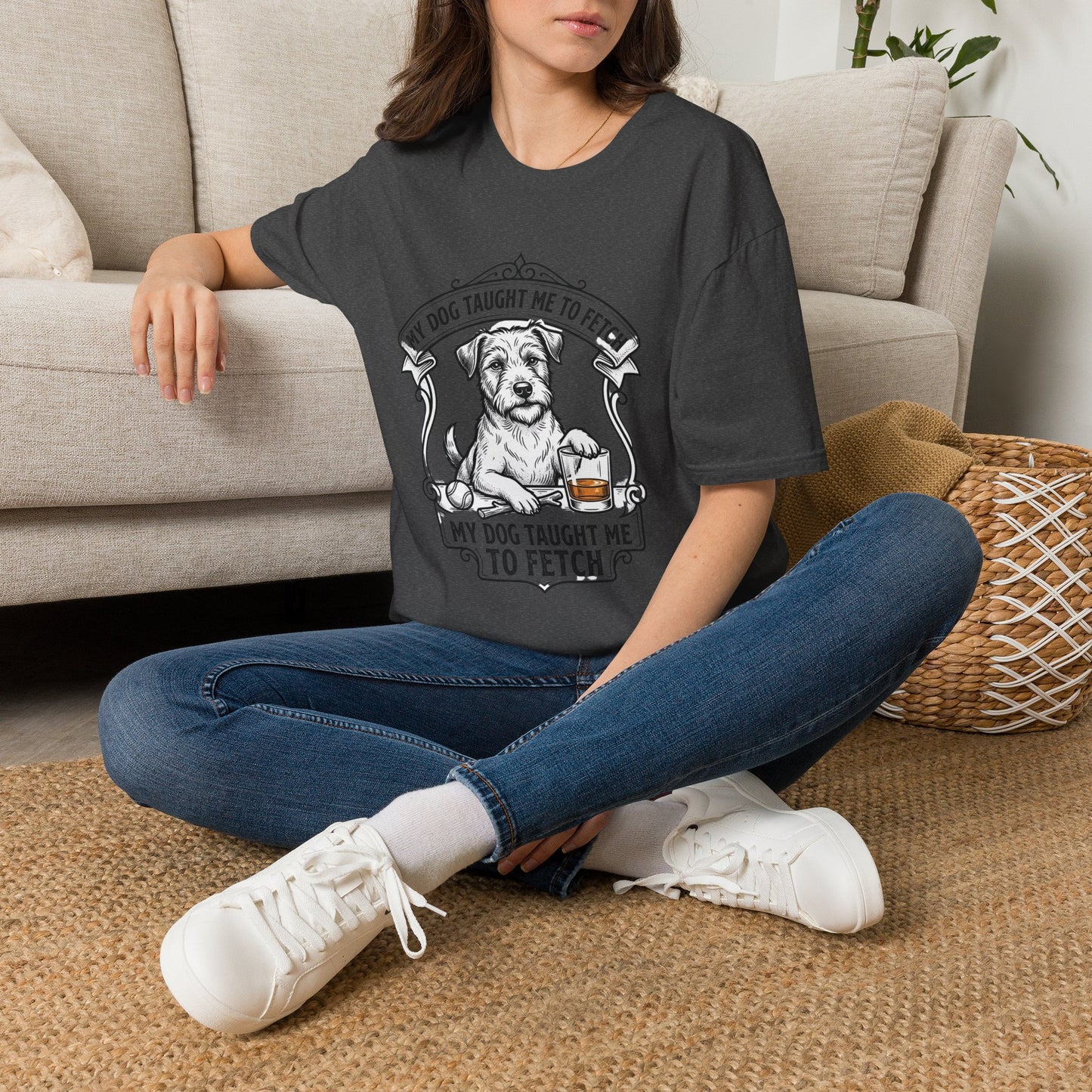 "My Dog Taught Me to Fetch" Vintage Pup Graphic Tee-Dog T-Shirt