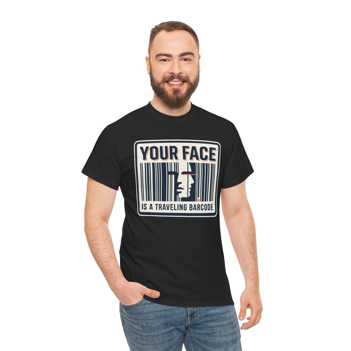 "Your Face Is a Traveling Barcode" Graphic Tee
