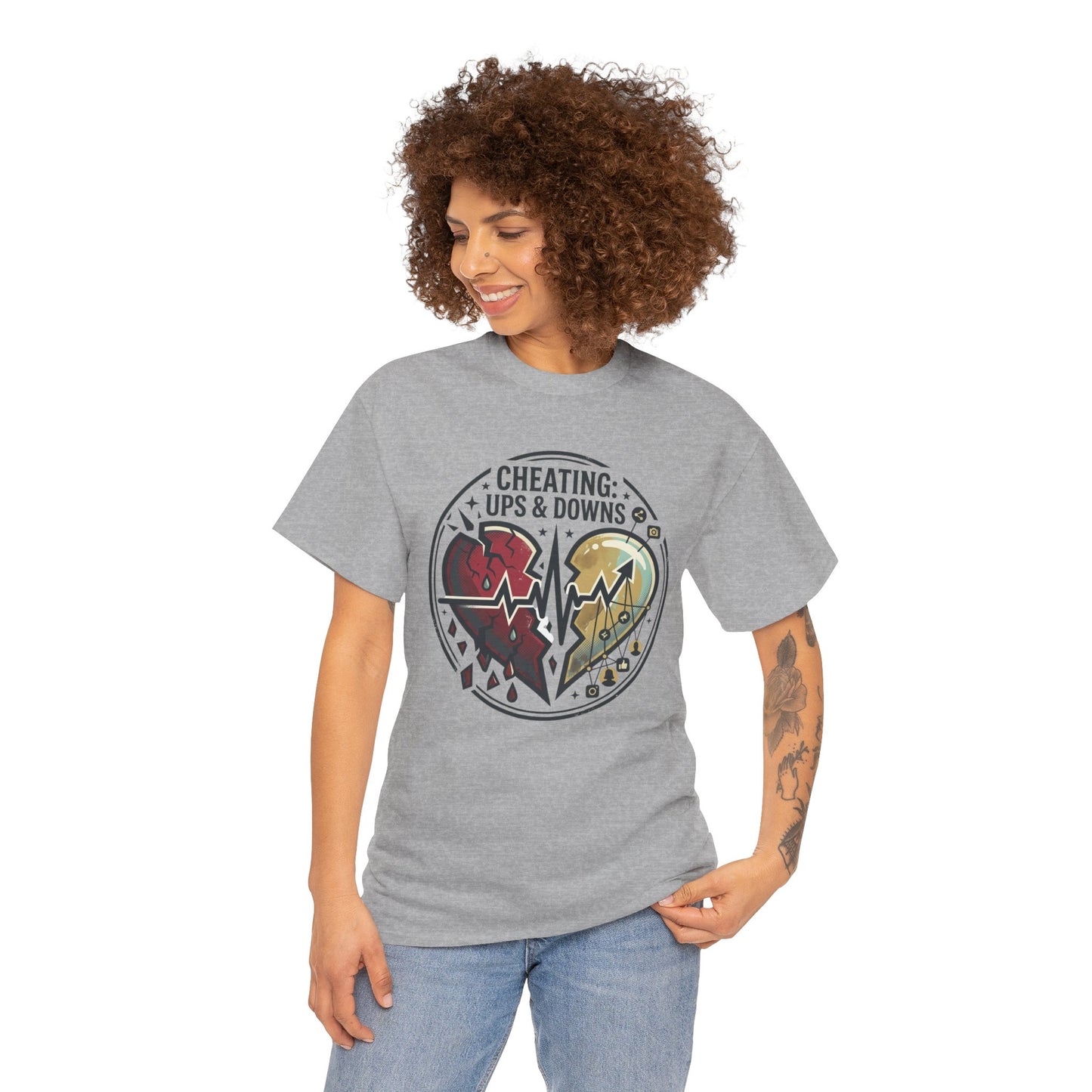 Cheating: Ups & Downs Broken Heart Graphic Tee Printify