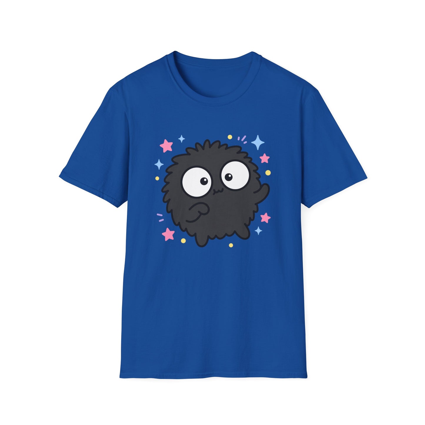 Cute Black Fuzzball T-Shirt — Kawaii Monster Tee with Stars