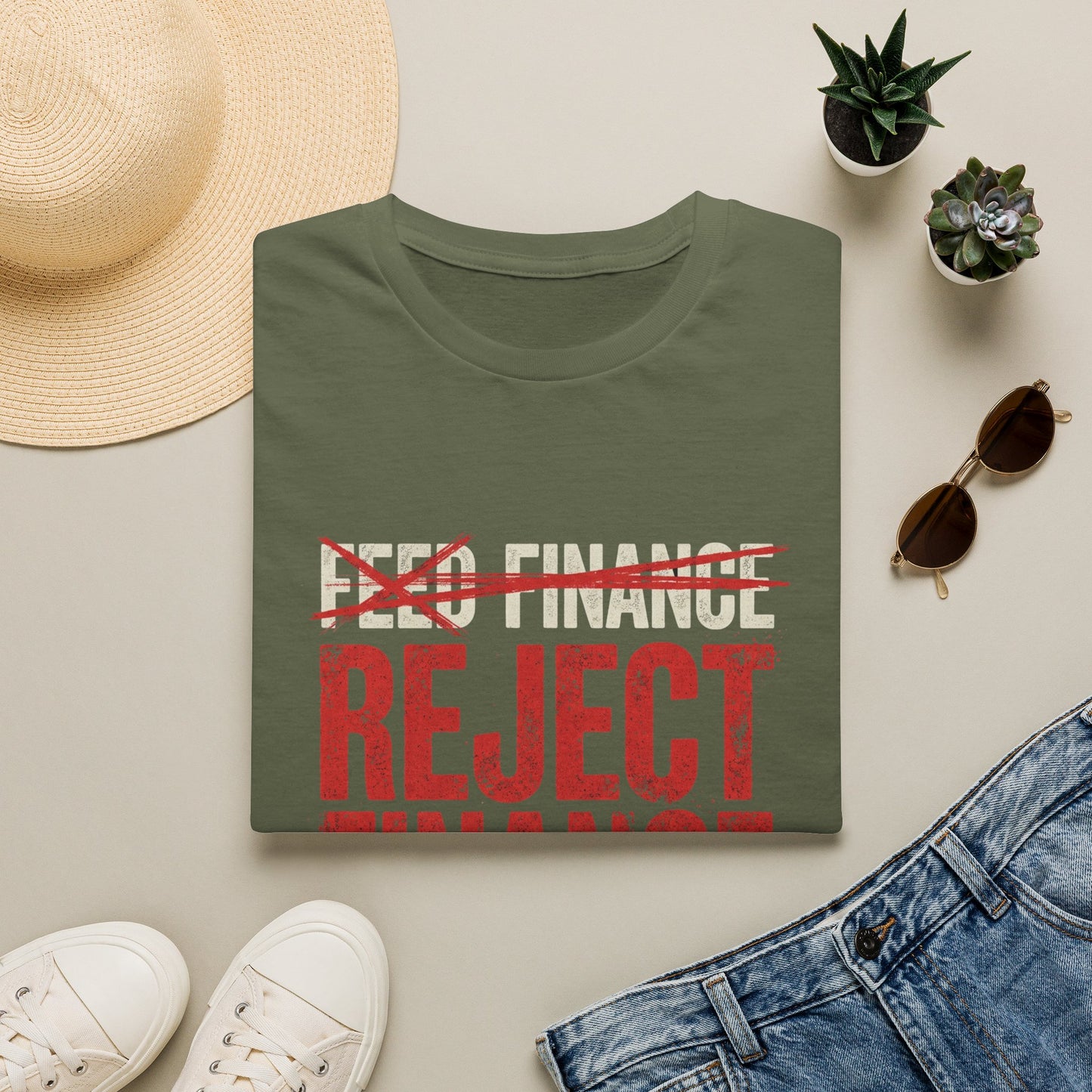 Reject Finance T-Shirt — Bold Red Protest Graphic Tee