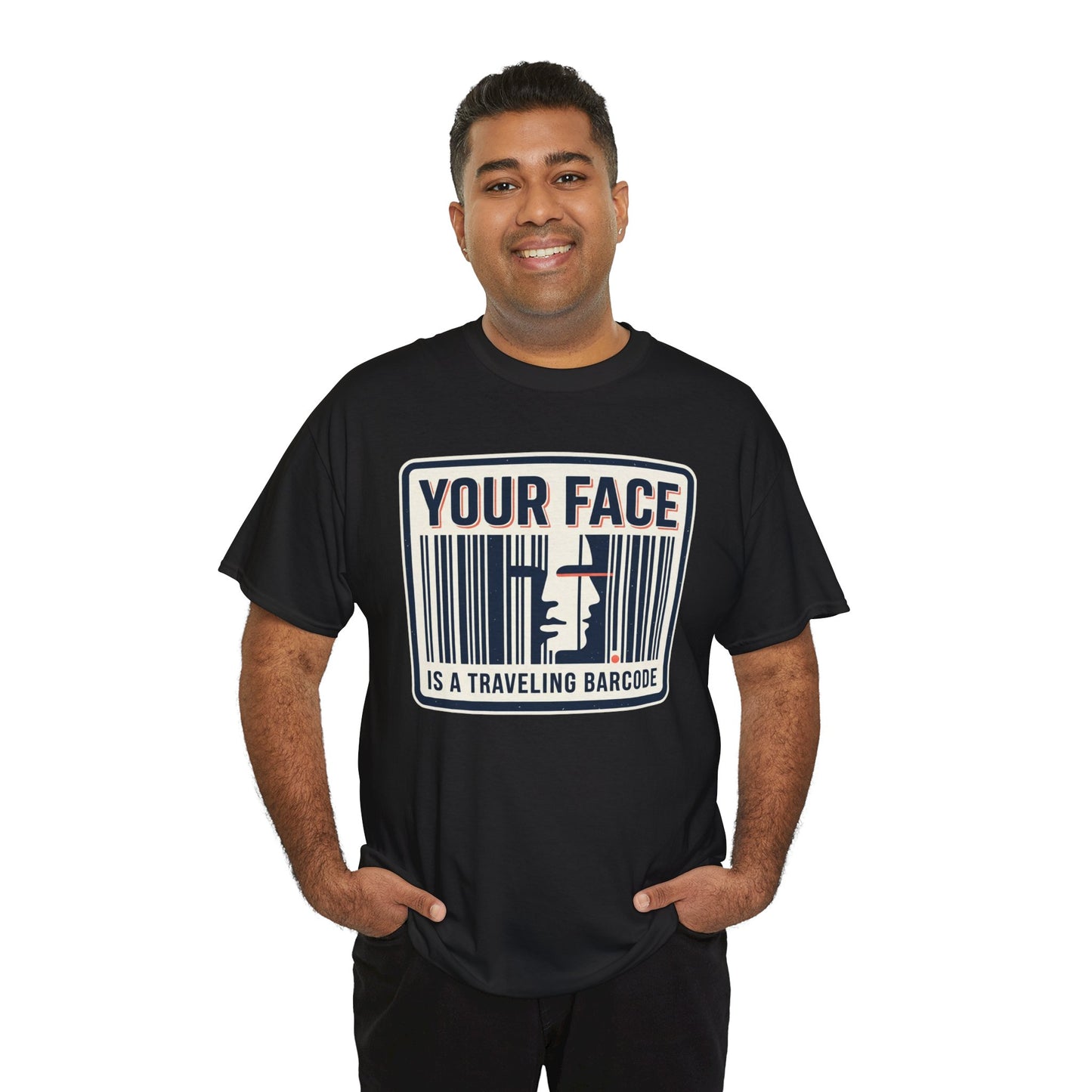 "Your Face Is a Traveling Barcode" Graphic Tee