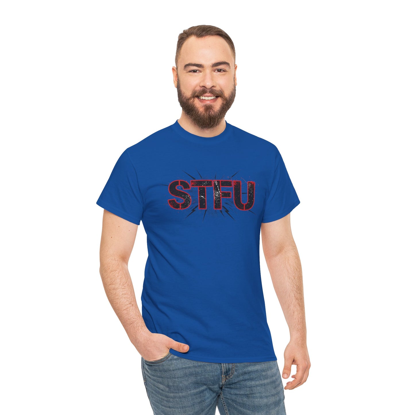 STFU Graphic Tee — Bold Distressed Text Shirt for Statement Style Printify