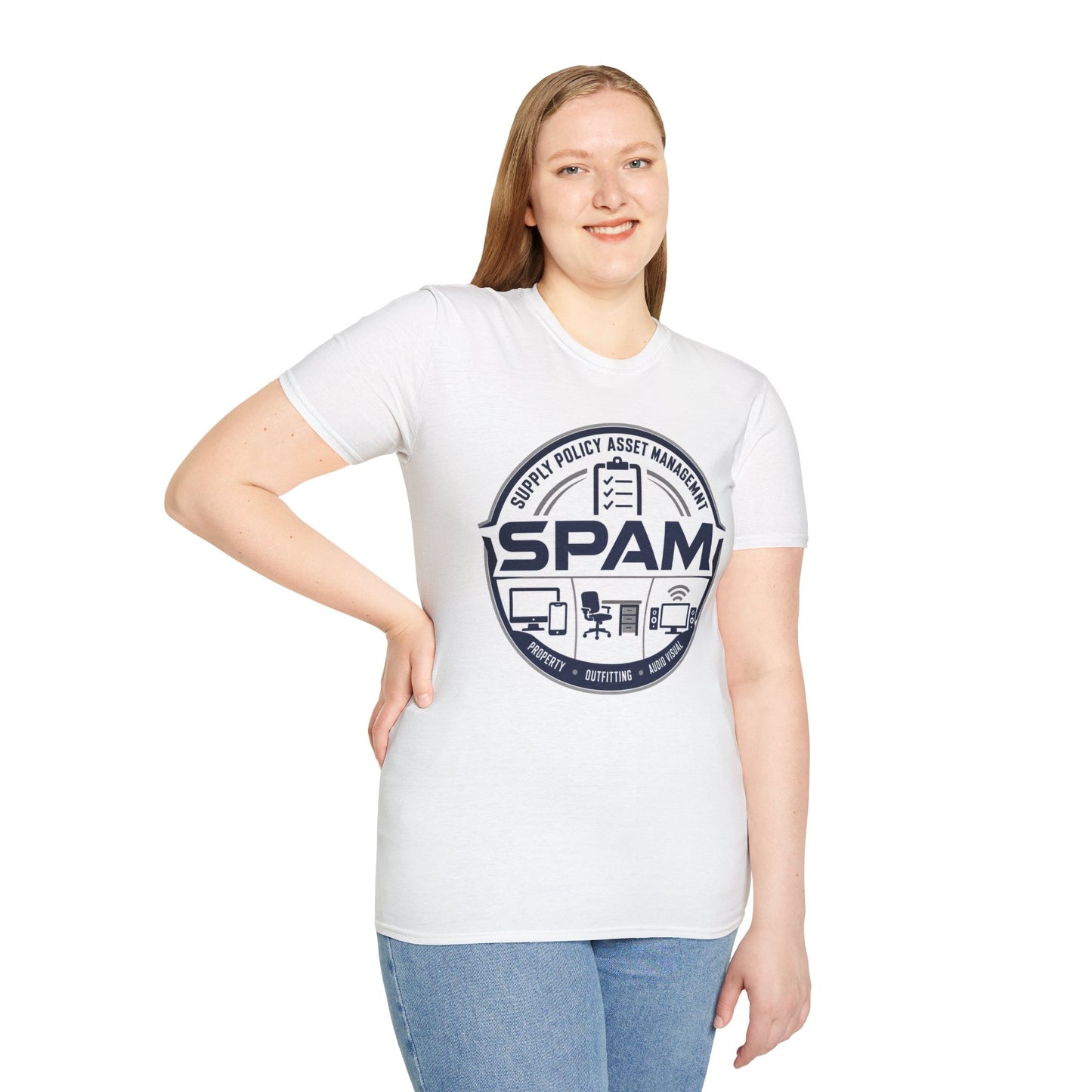 SPAM Supply Policy Asset Management T-Shirt — Logistics/ IT / Admin Graphic Tee