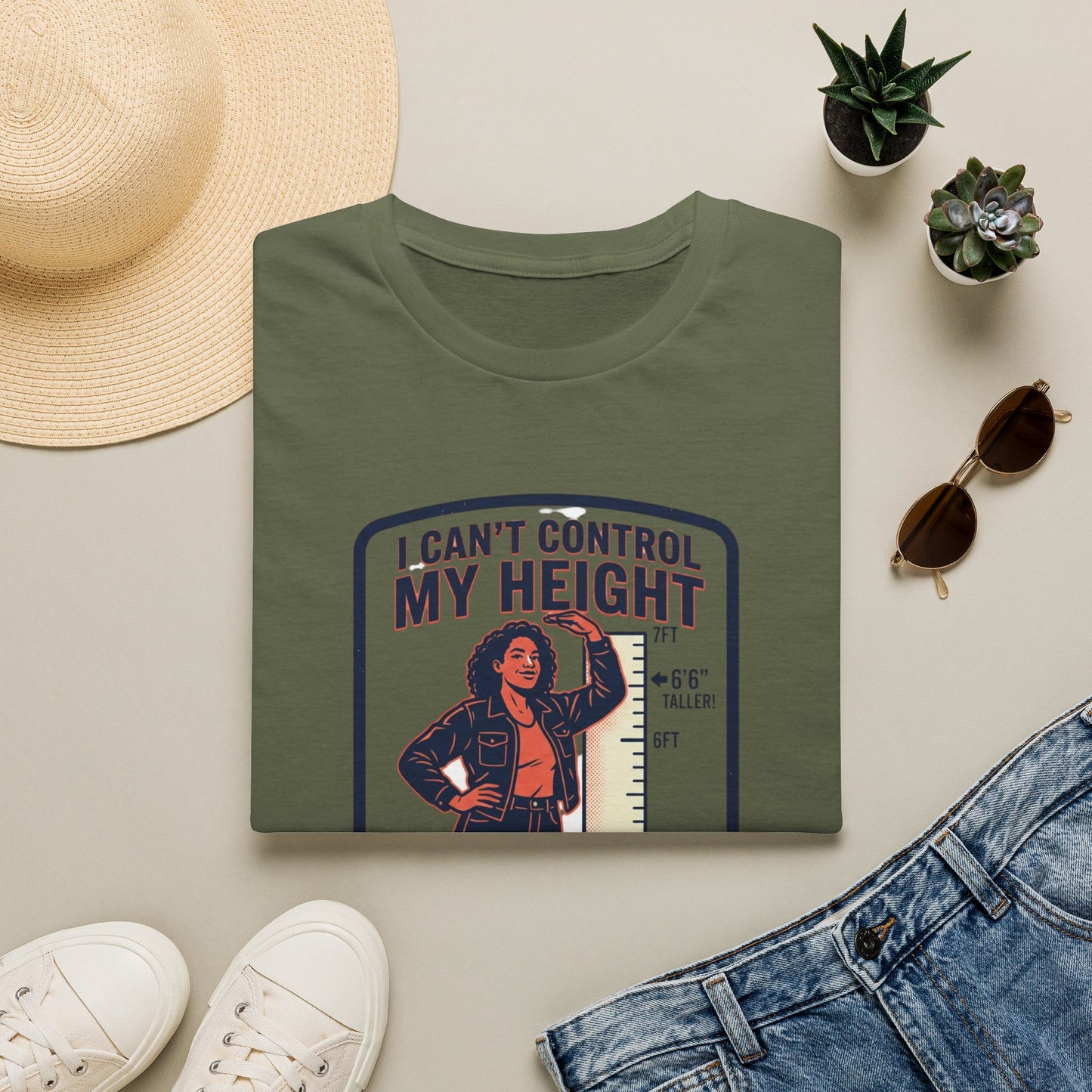 "I Can't Control My Height" Funny Tall Woman Graphic Tee