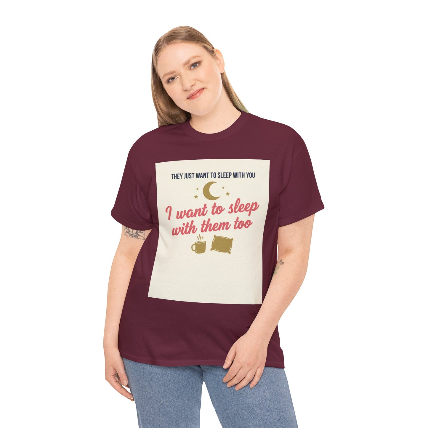 Sleepy Cats T-Shirt — "I Want to Sleep with Them Too" Cute Nighttime Pet Tee