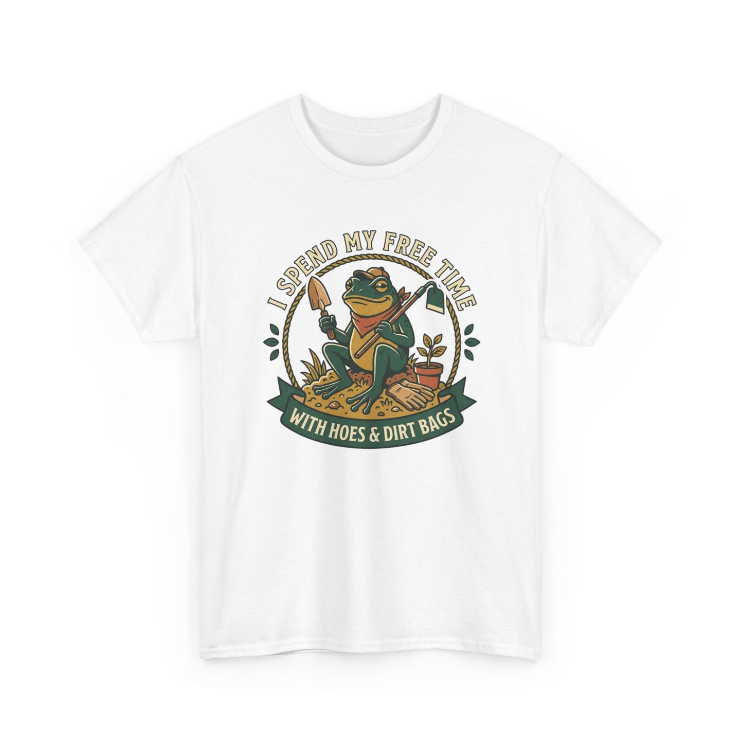 Gardening Frog T-Shirt — "I Spend My Free Time With Hoes & Dirt Bags" Funny Garden Tee