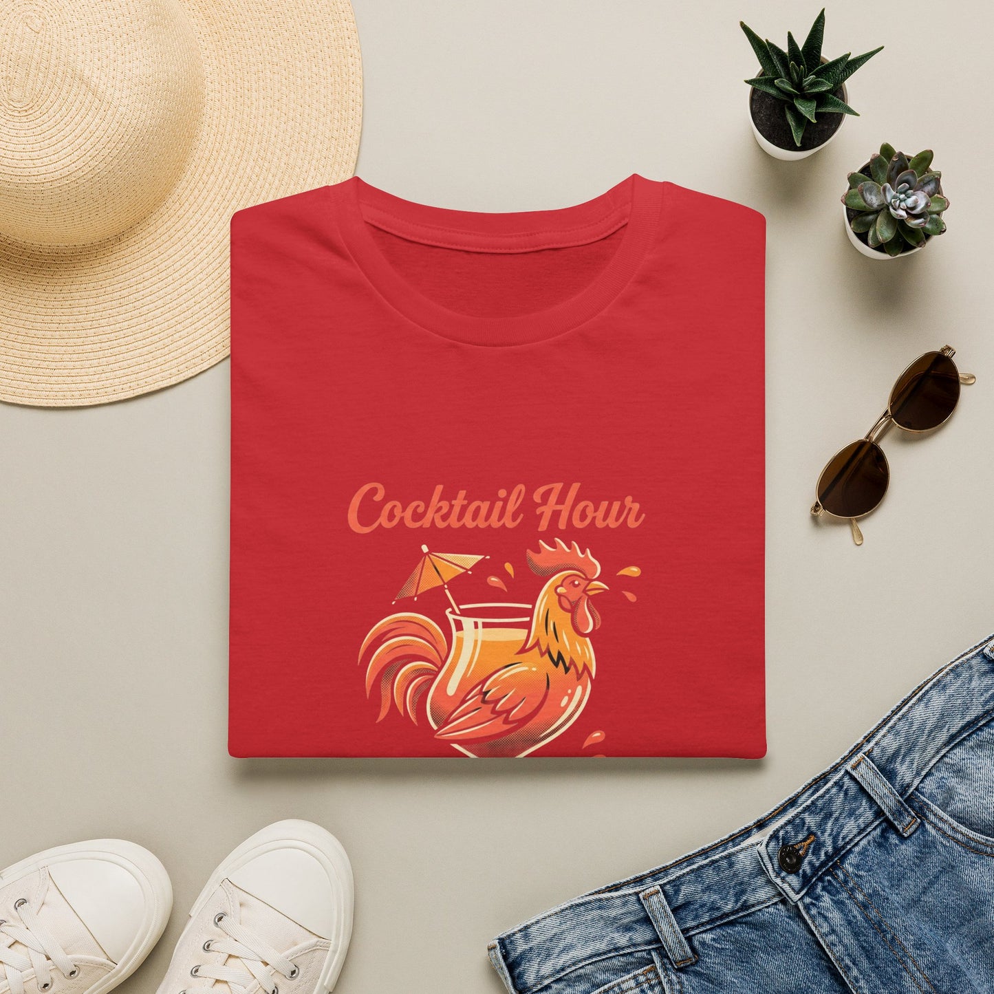 Cocktail Hour Rooster T-Shirt — Funny Bar & Happy Hour Graphic Tee