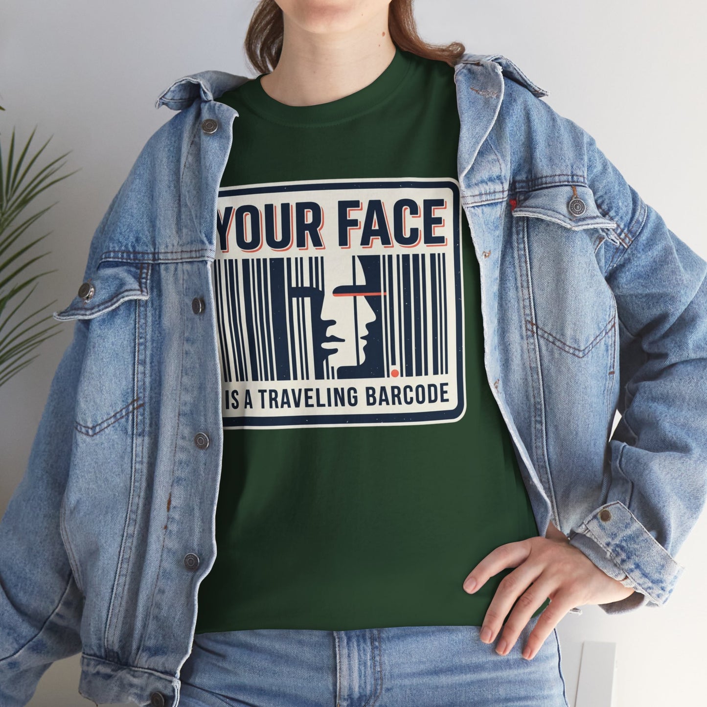 "Your Face Is a Traveling Barcode" Graphic Tee