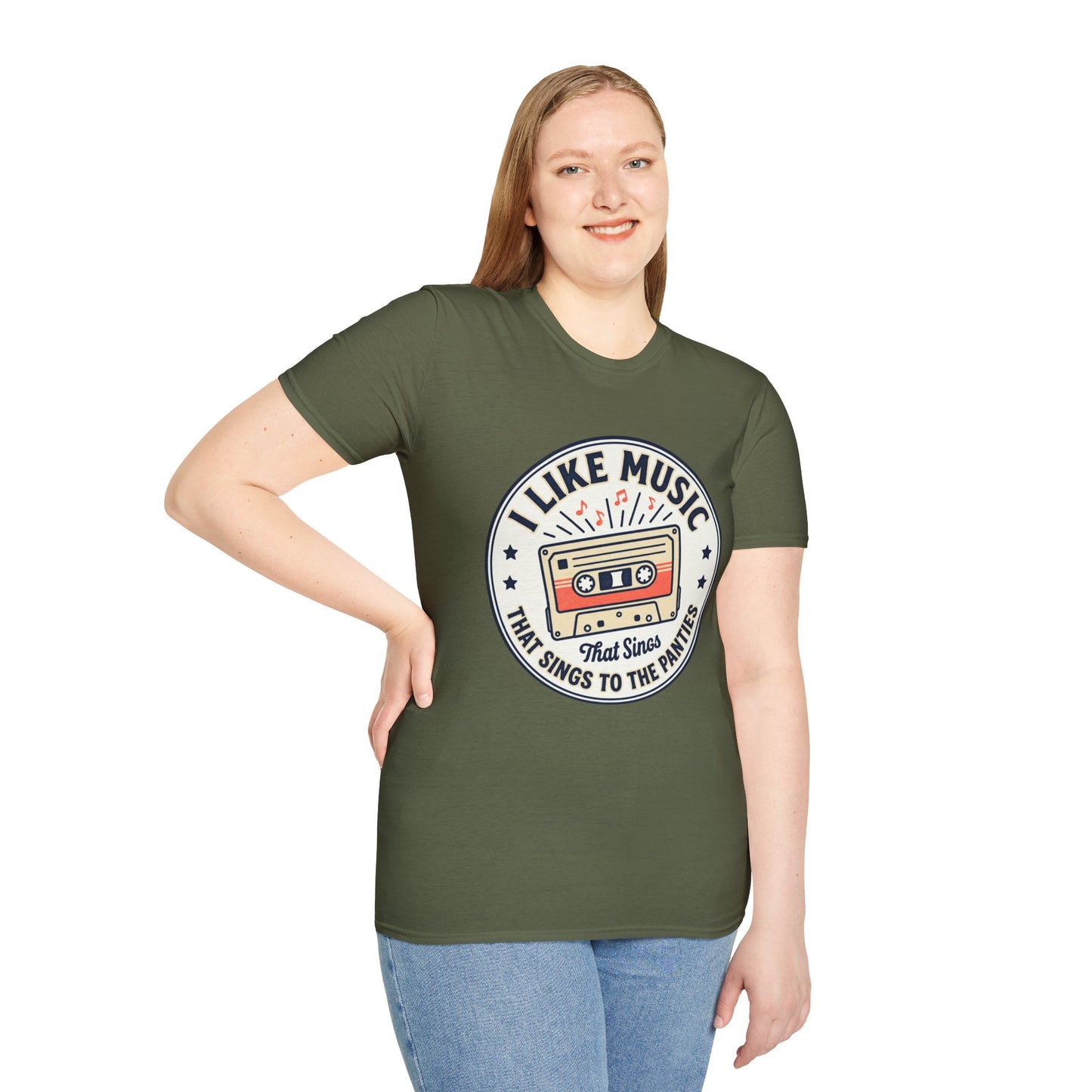 Retro Cassette T-Shirt — "I Like Music That Sings to the Pants" Vintage Music Tee