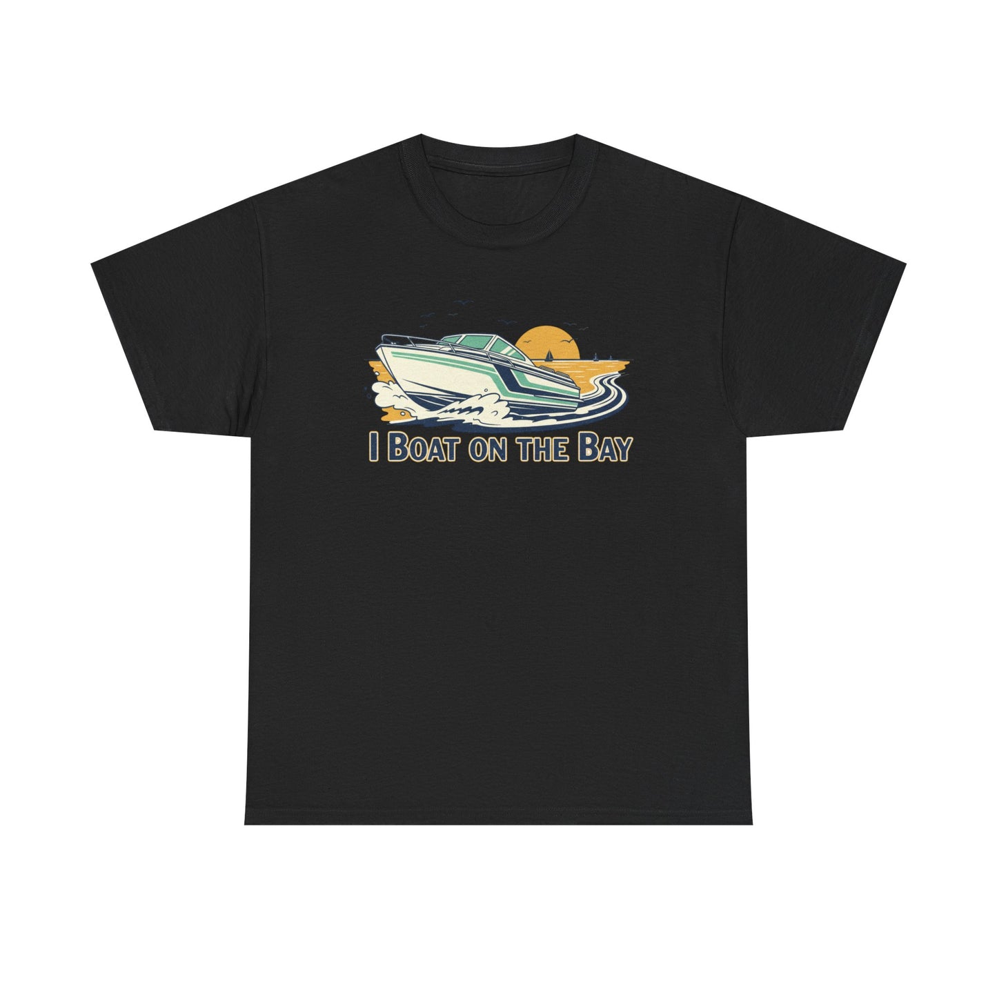 Boat on the Bay T-Shirt — Retro Motorboat Sunset Tee Printify