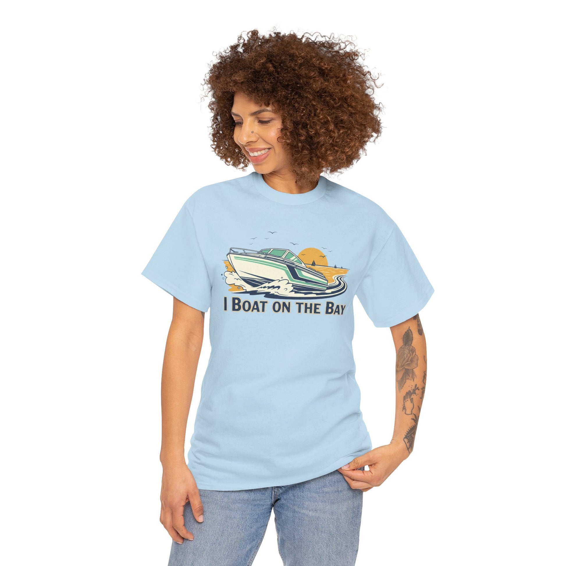 Boat on the Bay T-Shirt — Retro Motorboat Sunset Tee Printify
