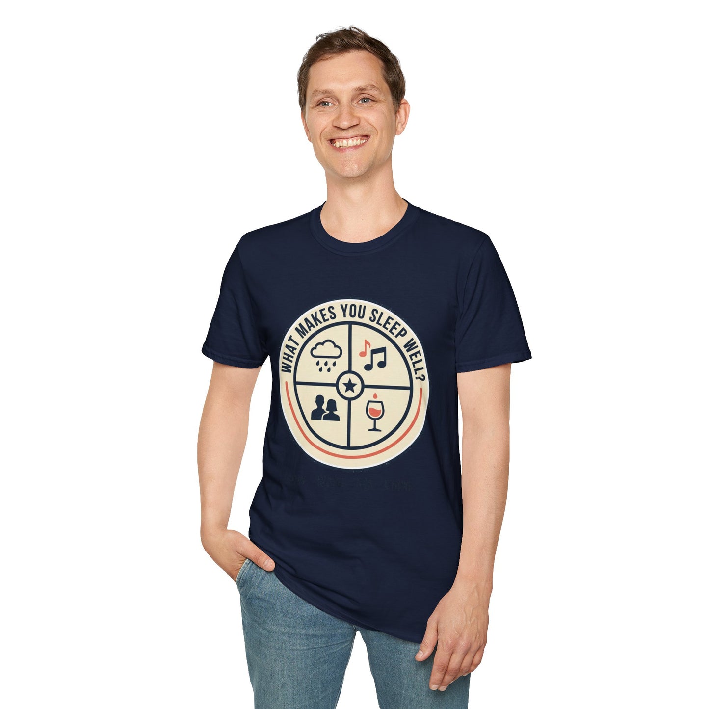 "What Makes You Sleep Well?" Rain, Music, Sex, Drink Graphic-Sleep Essentials T‑Shirt