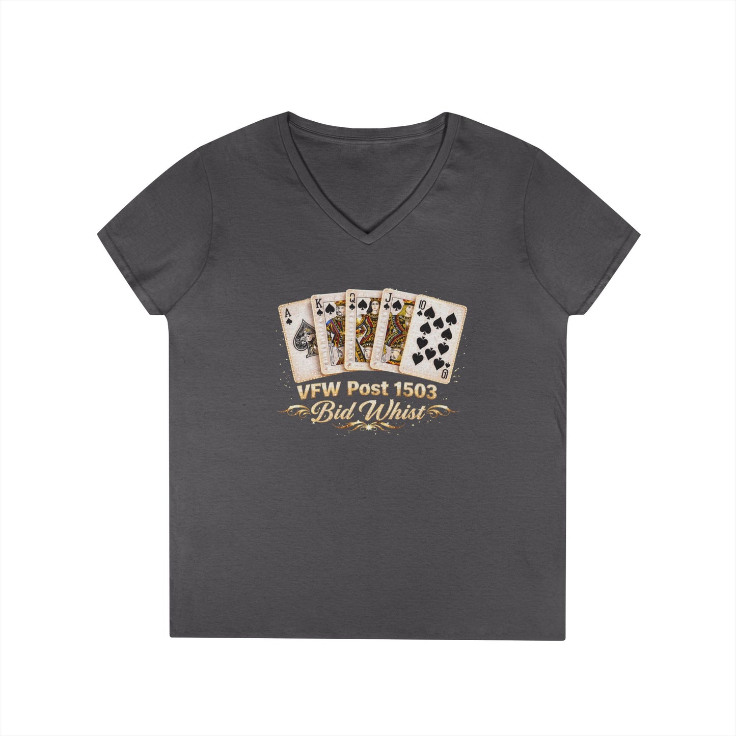 Ladies' V-Neck T-Shirt — Vintage Playing Cards "VFW Post 1503" Graphic Printify