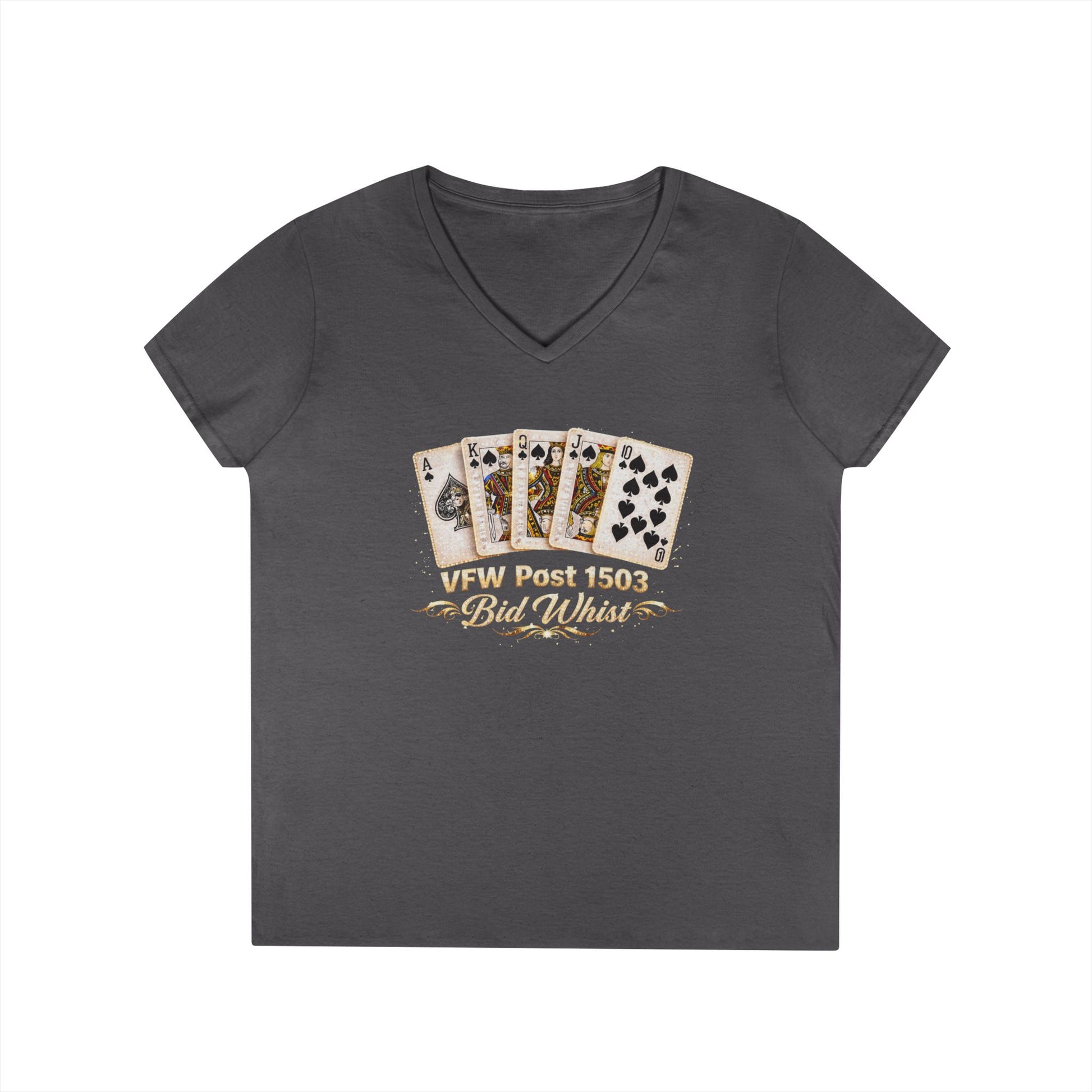 Ladies' V-Neck T-Shirt — Vintage Playing Cards "VFW Post 1503" Graphic Printify