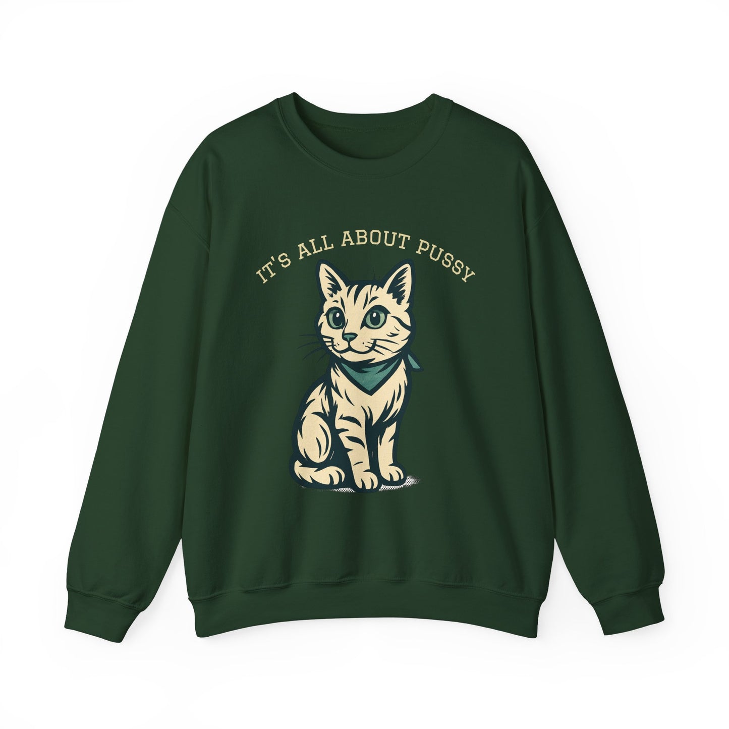 Cute Kitten Pullover Sweatshirt — Vintage Cat Illustration Crewneck