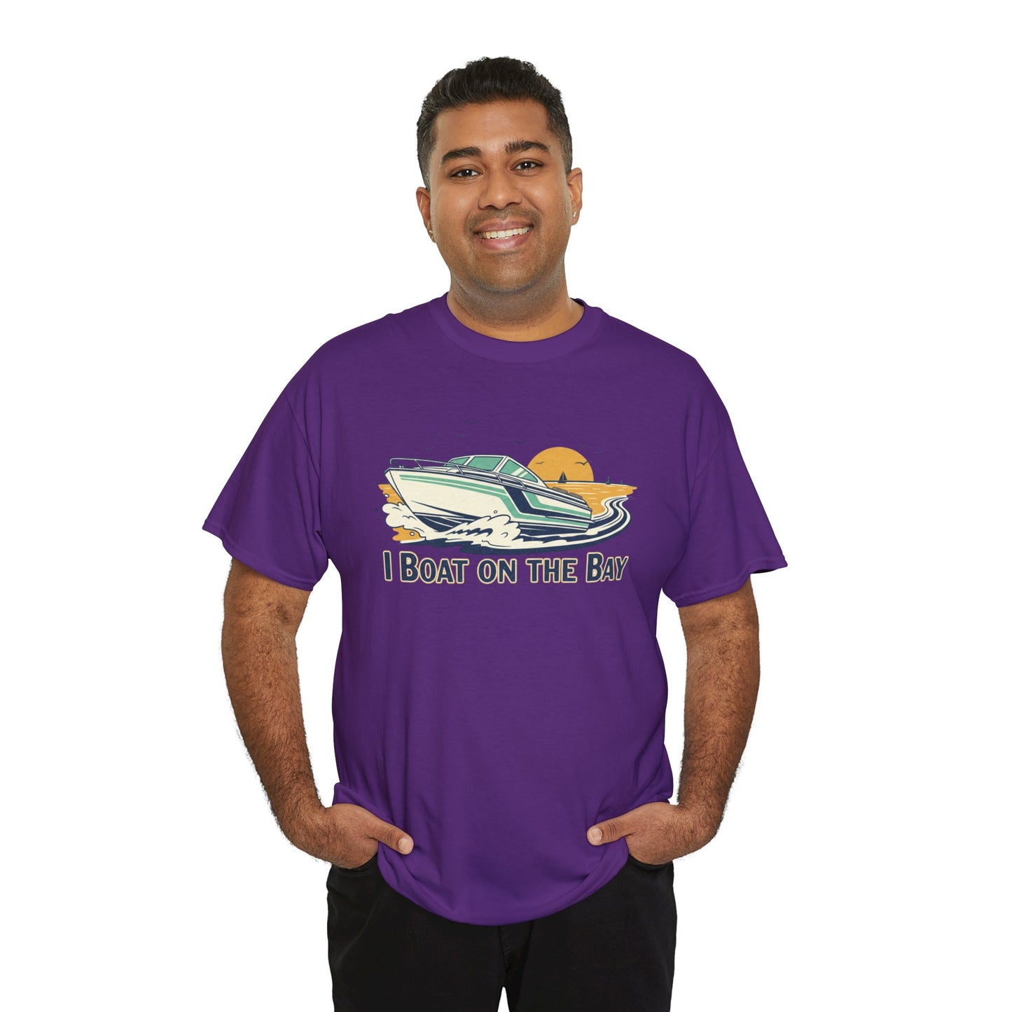 Boat on the Bay T-Shirt — Retro Motorboat Sunset Tee Printify