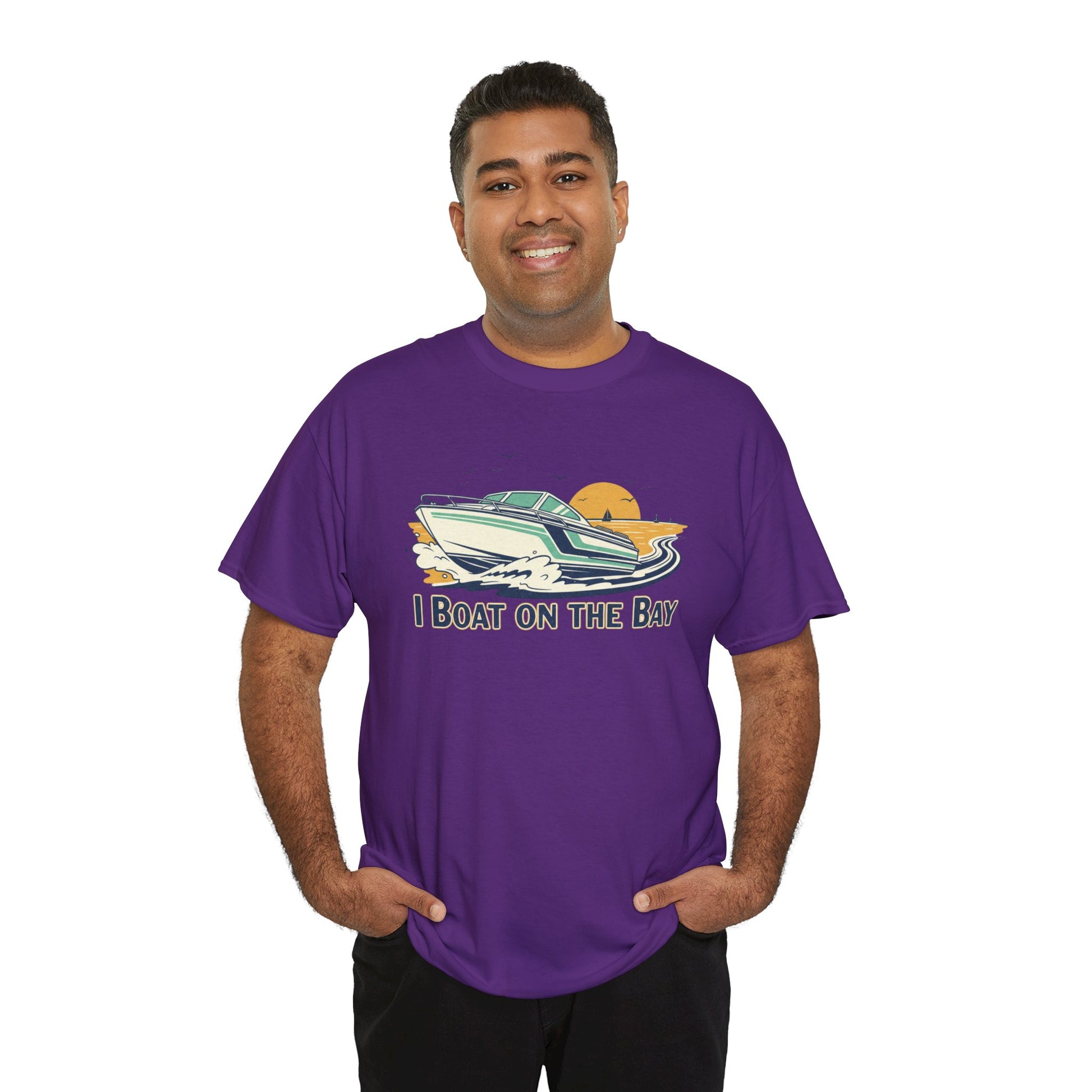 Boat on the Bay T-Shirt — Retro Motorboat Sunset Tee Printify
