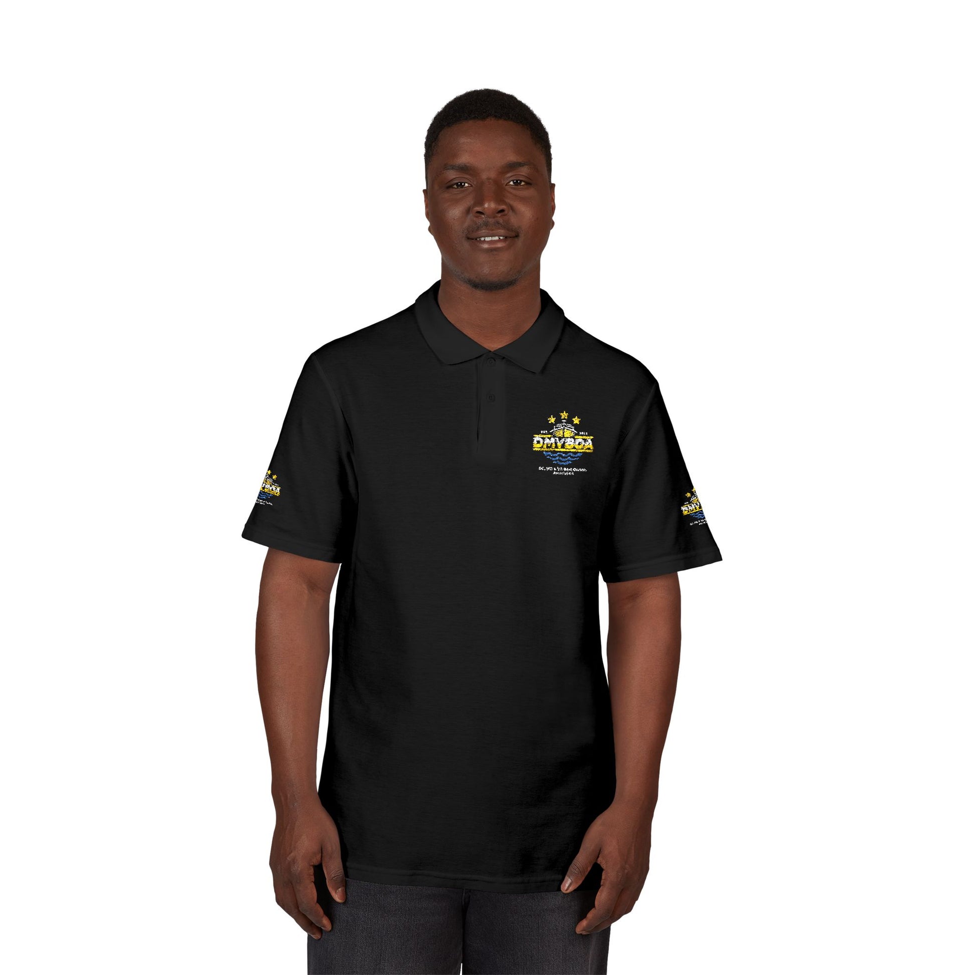 DMVBOA Embroidered Crest Polo Shirt — Classic Black Club Logo Printify