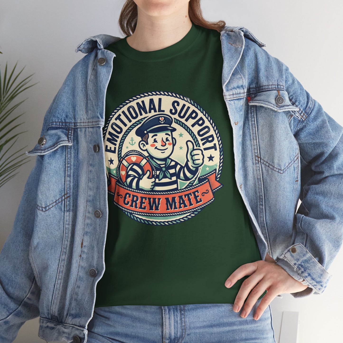 Emotional Support Crew Mate T‑Shirt — Retro Nautical Crewmate Tee Printify