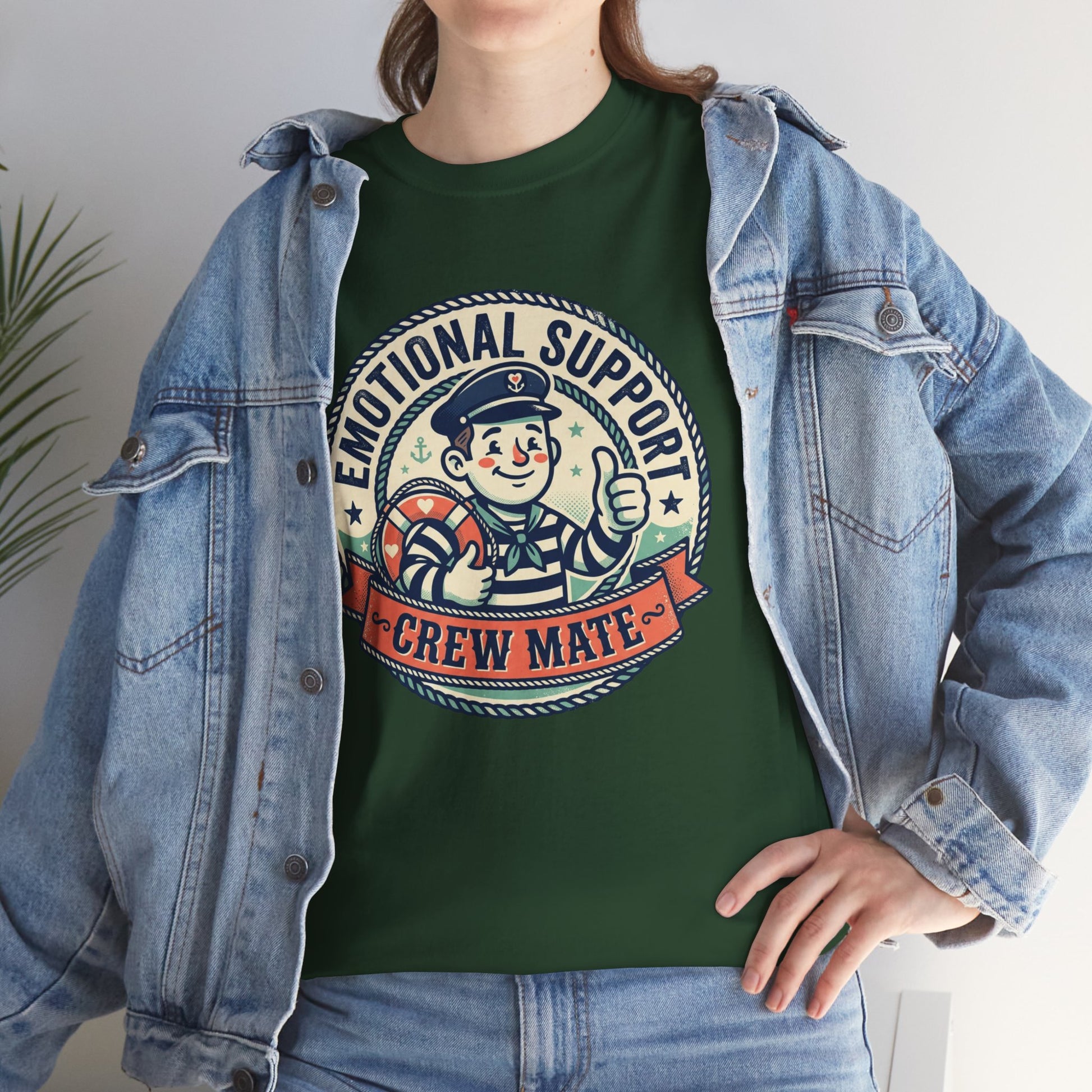 Emotional Support Crew Mate T‑Shirt — Retro Nautical Crewmate Tee Printify