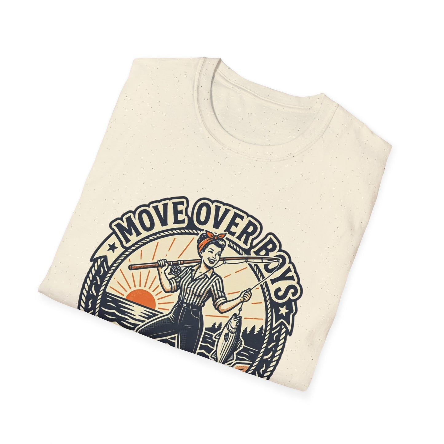 "Move Over Boys, Let This Girl Show How to Fish" Vintage Design - Fishing T-Shirt