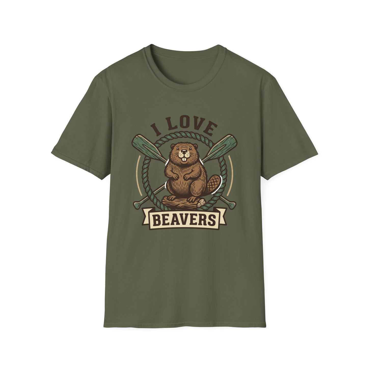 I Love Beavers T-Shirt — Cute Vintage Beaver Graphic Tee with Oars