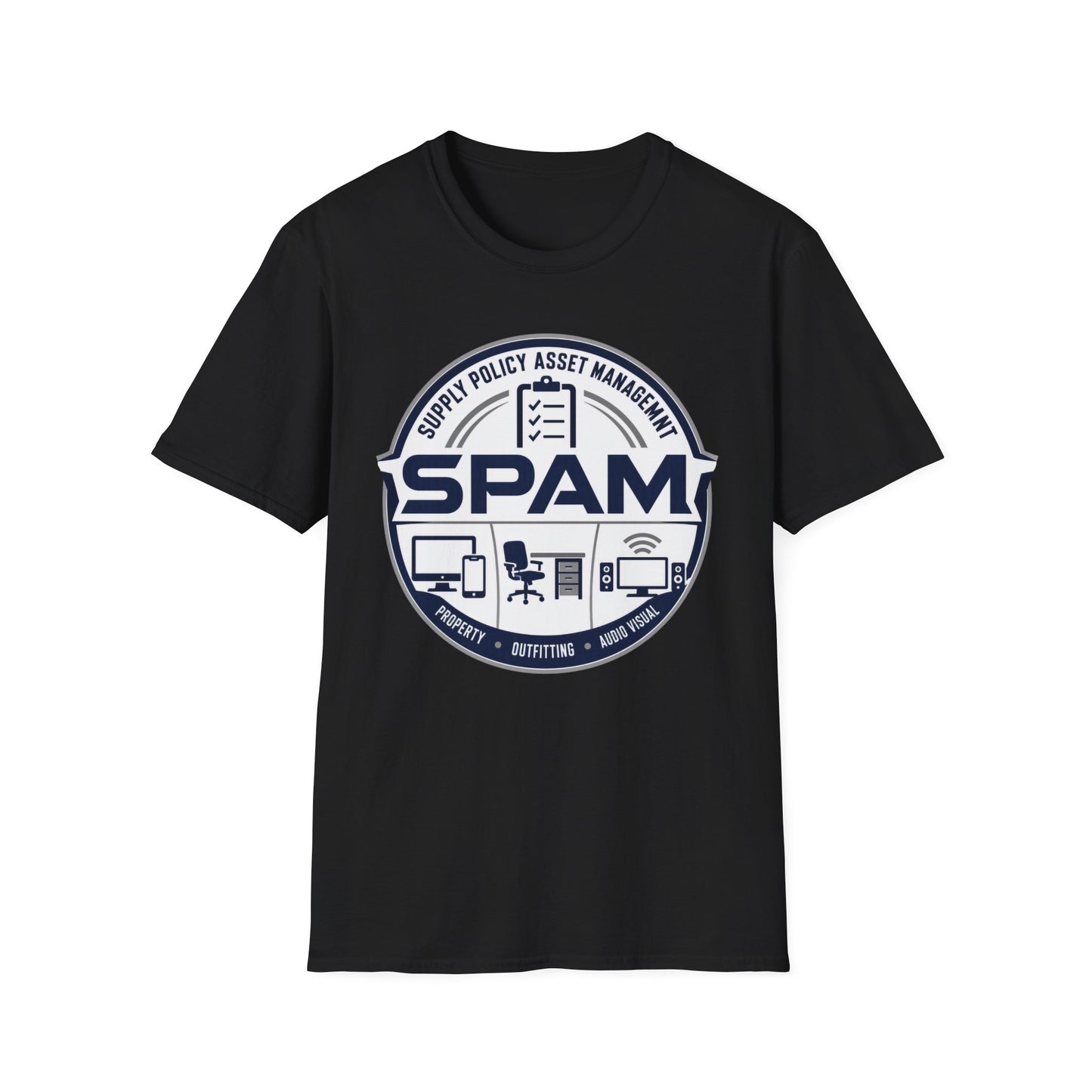 SPAM Supply Policy Asset Management T-Shirt — Logistics/ IT / Admin Graphic Tee