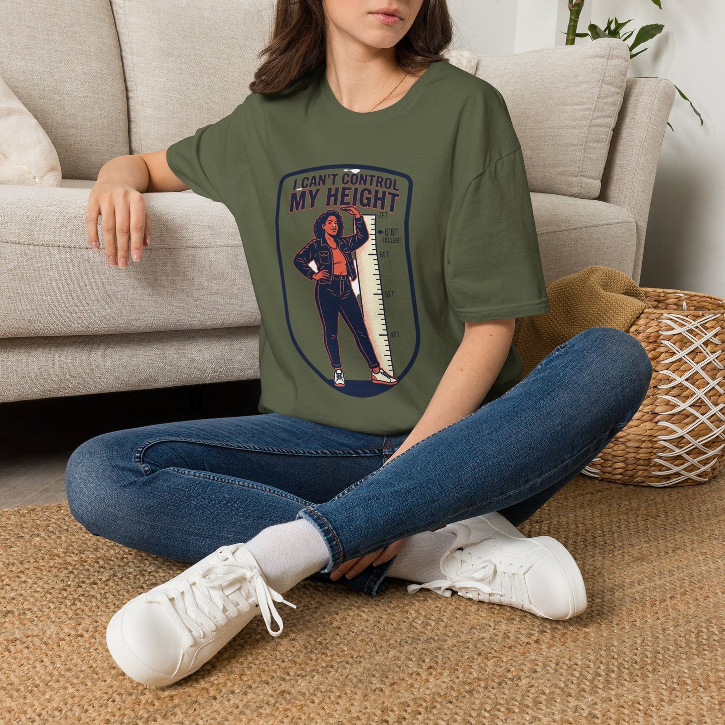 "I Can't Control My Height" Funny Tall Woman Graphic Tee