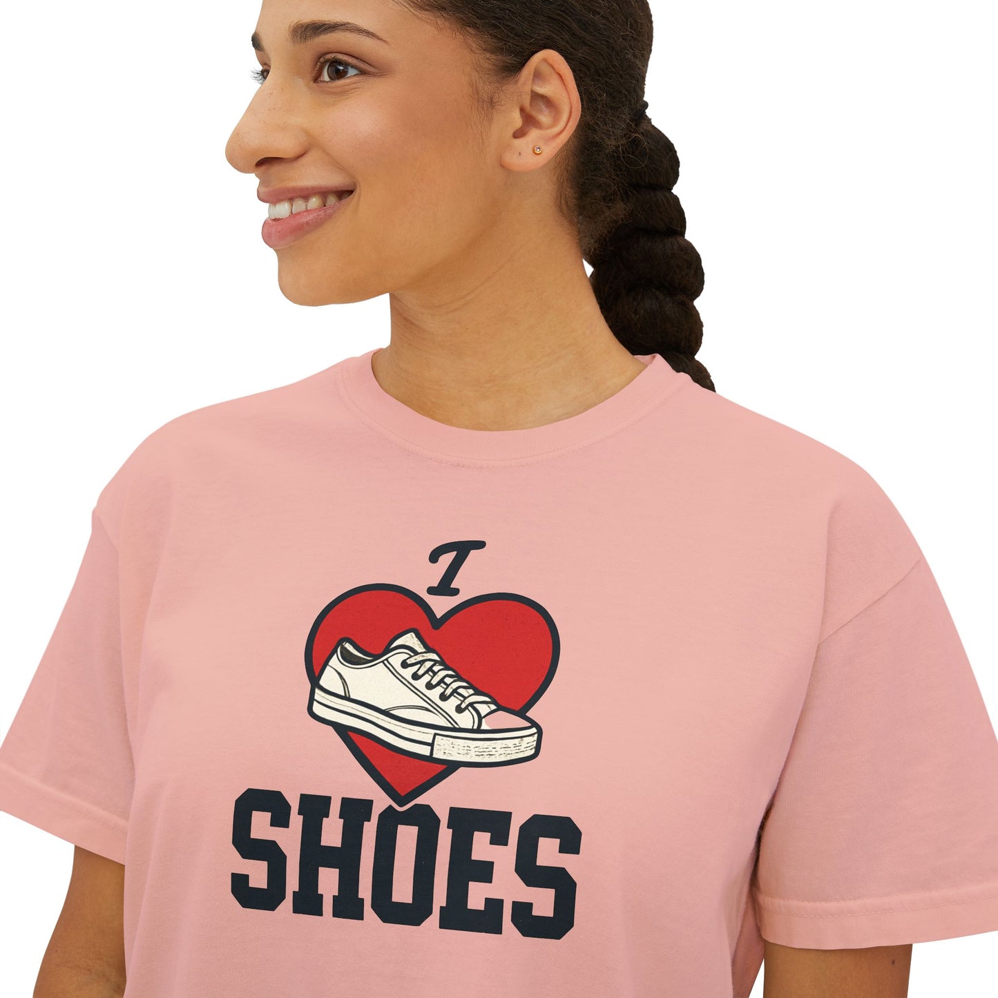 I Heart Shoes Women's Boxy Tee – Cute Sneaker Lover T-Shirt