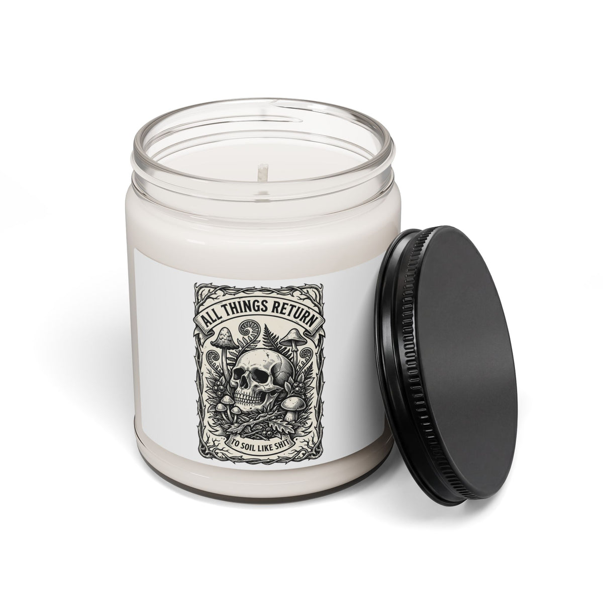 Gothic Botanical Skull Candle, Soy Jar Candle | Dark Floral, Mushroom