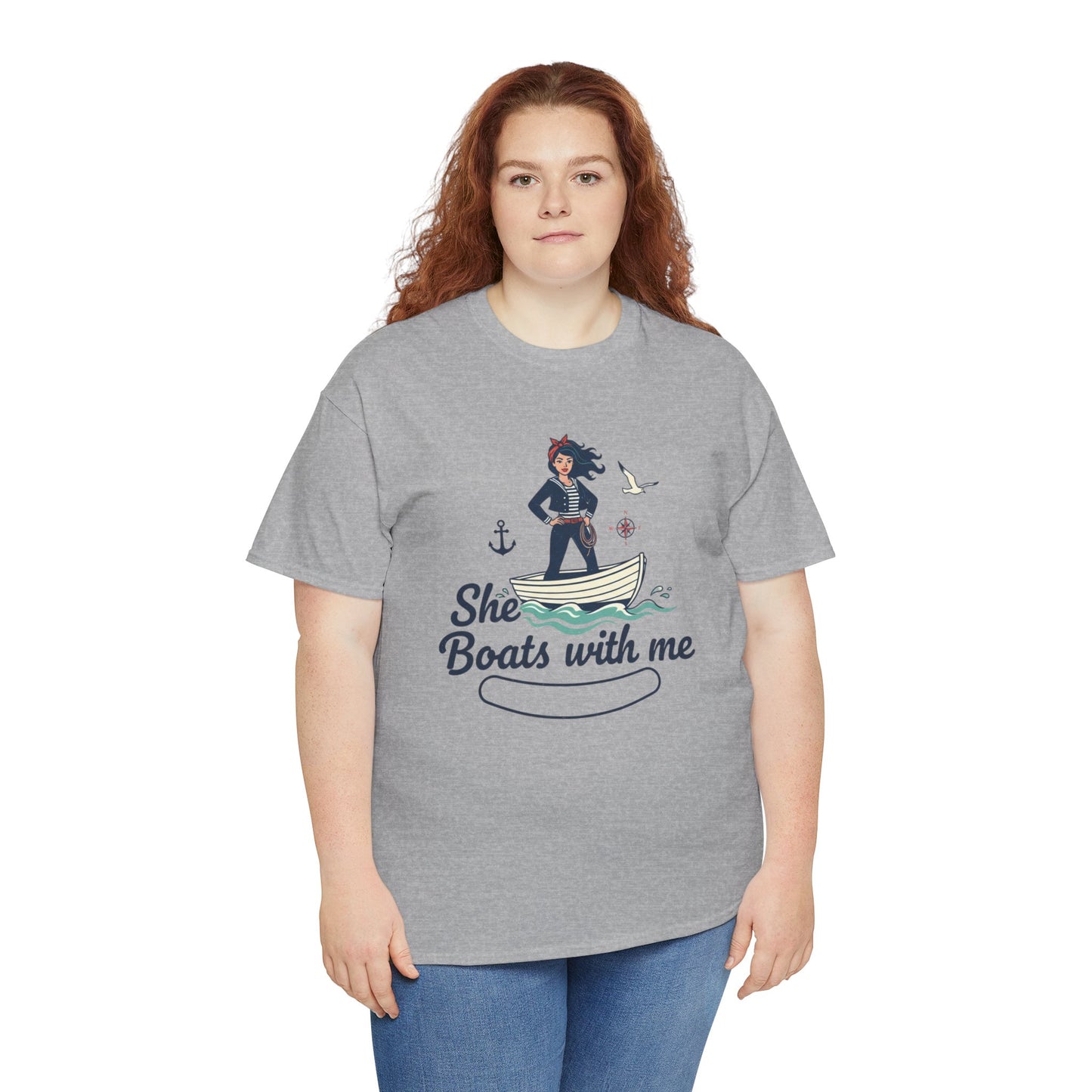 T-Shirt — "She Boats With Me" Nautical Couple Tee Printify