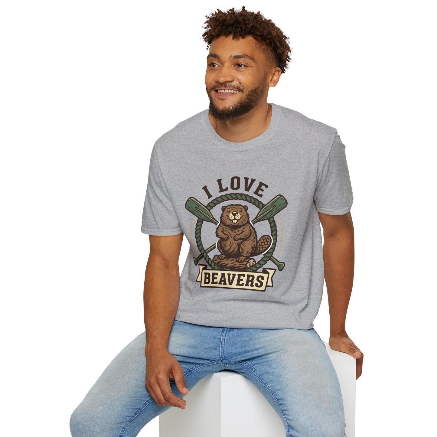 I Love Beavers T-Shirt — Cute Vintage Beaver Graphic Tee with Oars