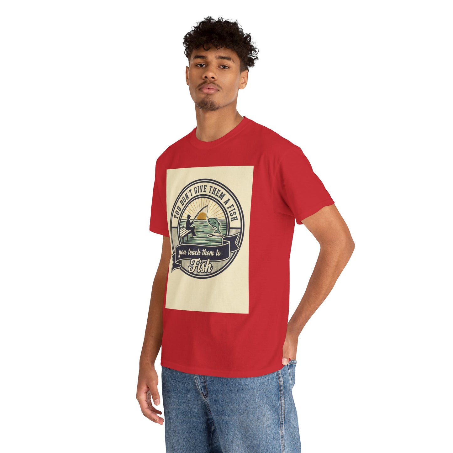 Fishing Vintage Badge T-Shirt — "You Don’t Give Them a Fish, You Teach Them to Fish" Graphic Tee
