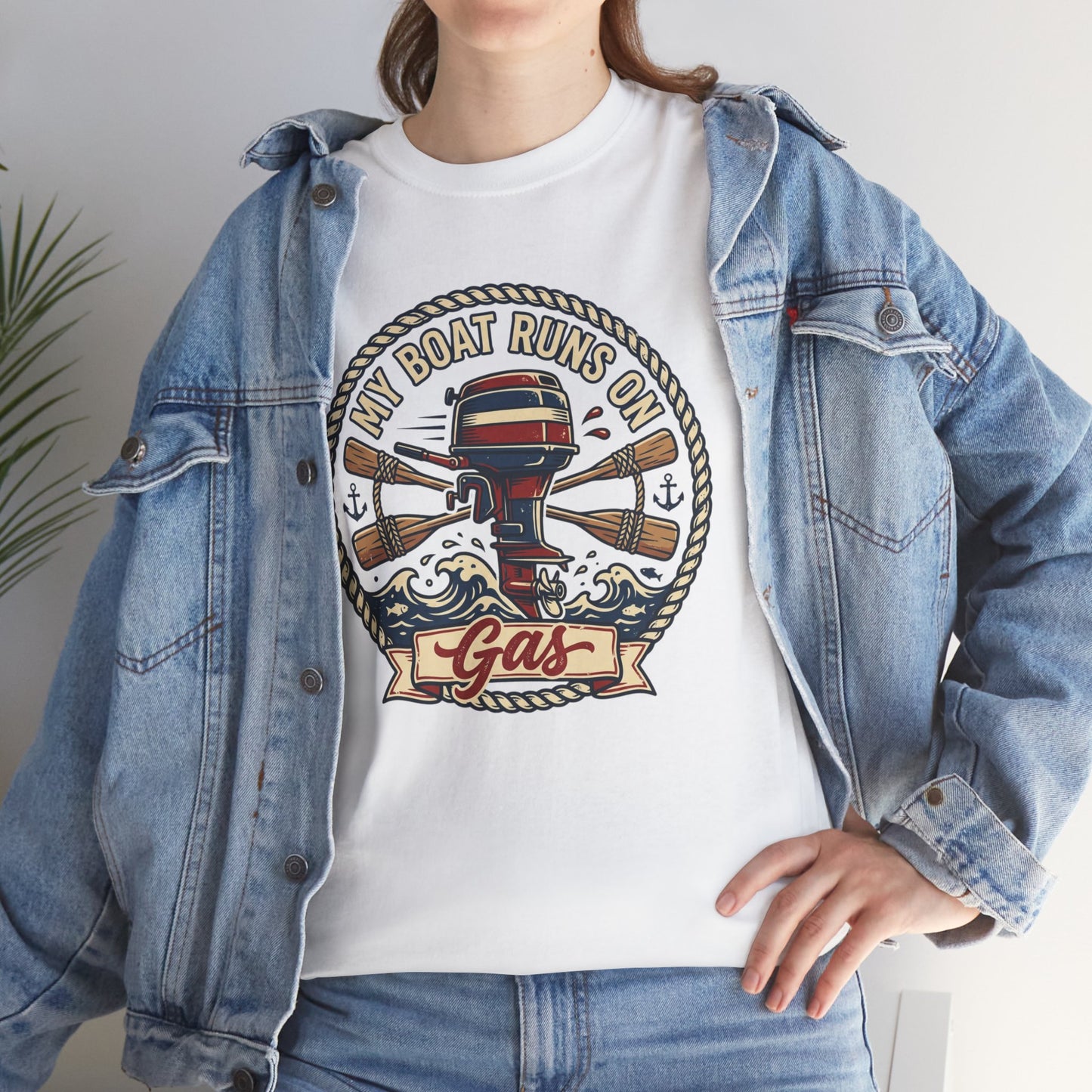 Boat Runs on Gas T-Shirt — Vintage Outboard Motor Fishing Tee Printify