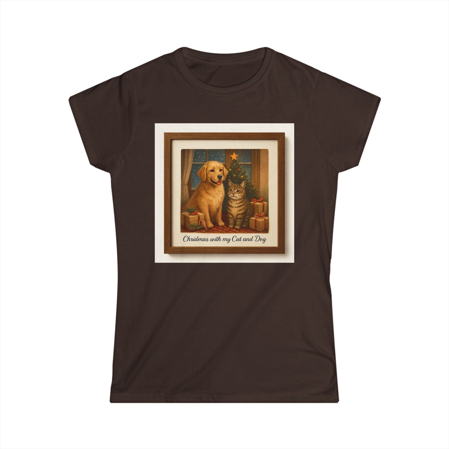 Christmas With My Cat and Dog Tee — Women's Holiday Dog & Cat T-Shirt