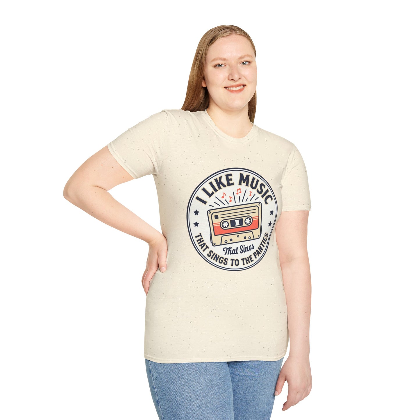 Retro Cassette T-Shirt — "I Like Music That Sings to the Pants" Vintage Music Tee
