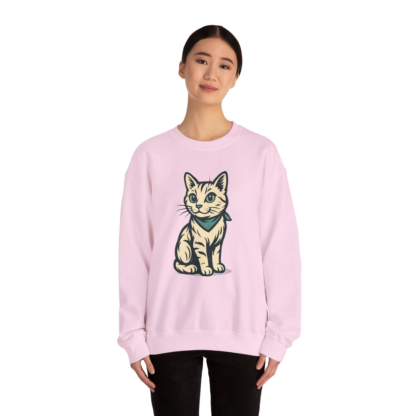 Cute Kitten Pullover Sweatshirt — Vintage Cat Illustration Crewneck
