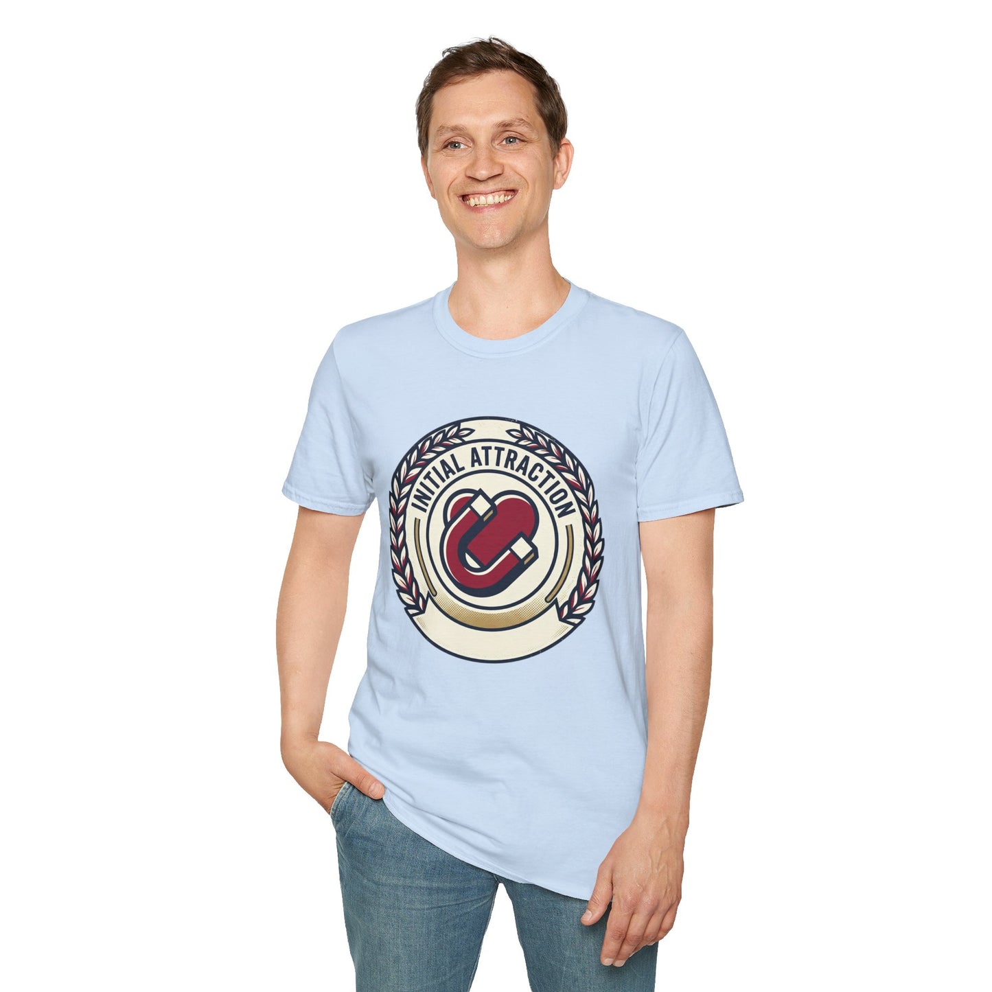 Initial Attraction T-Shirt — Retro Badge Heart Design
