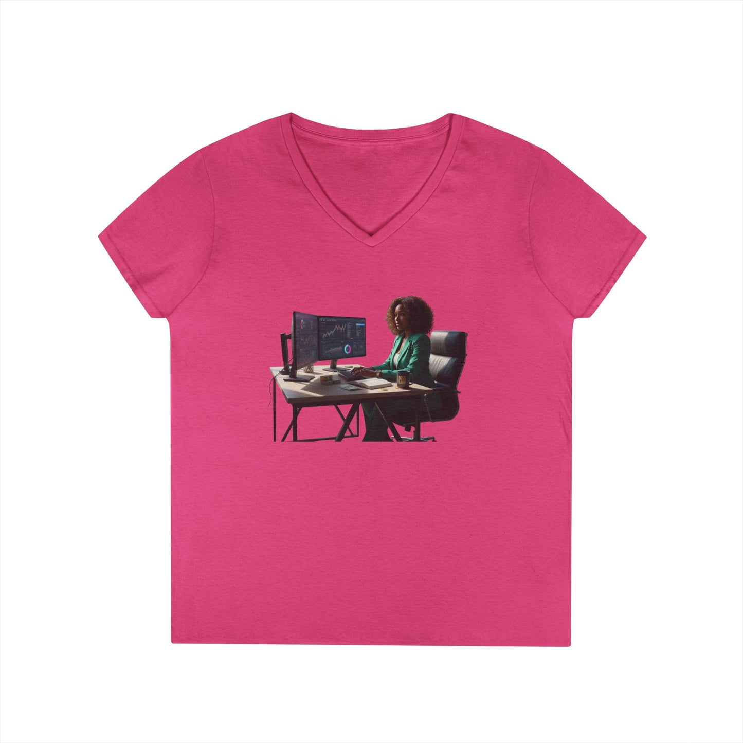 Programmer at Work V-Neck Tee — Female Coder Graphic Shirt