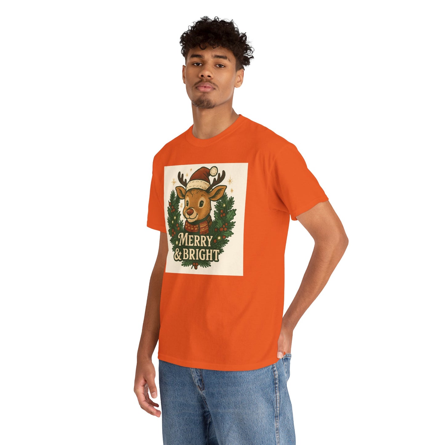 Merry & Bright Reindeer Christmas T-Shirt Printify