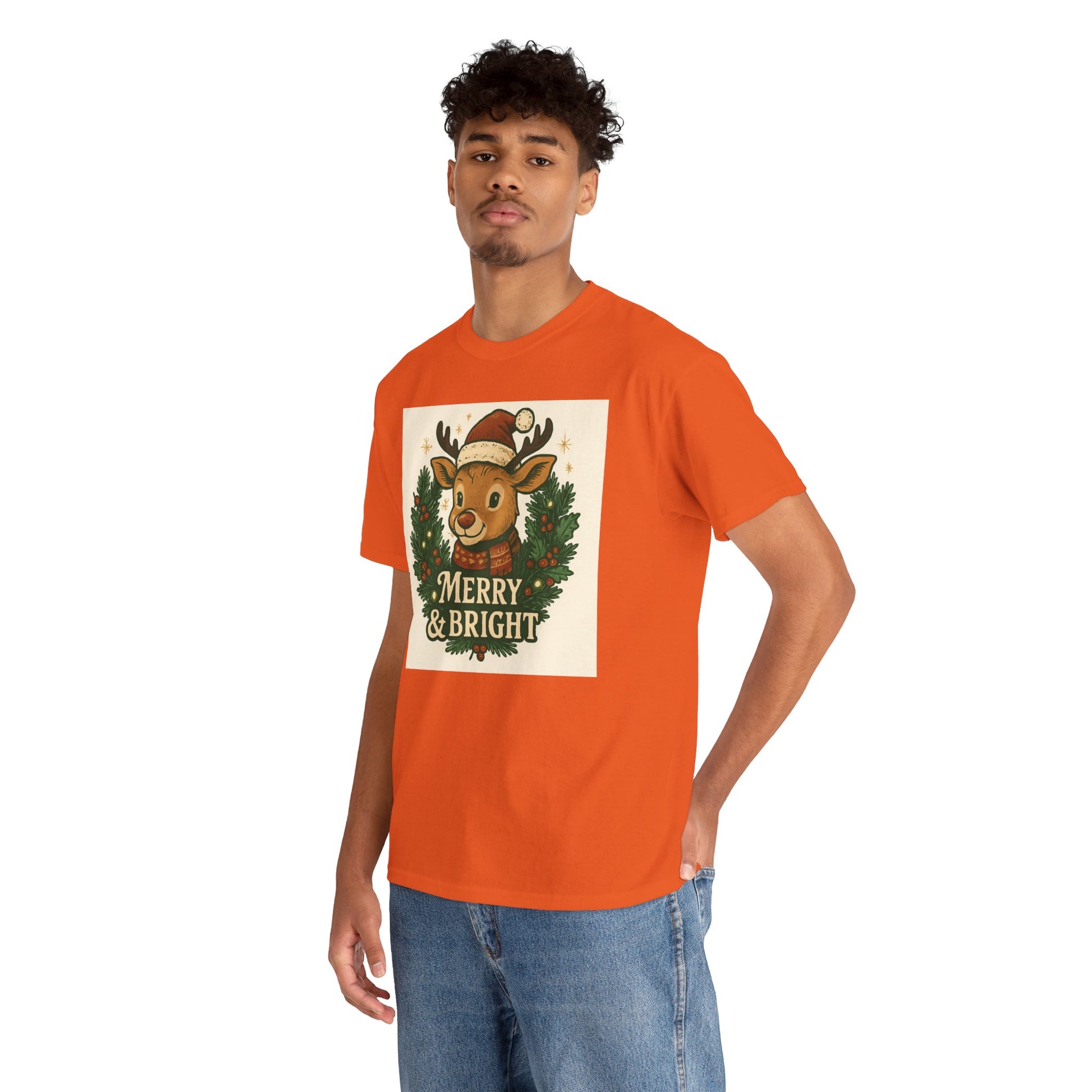Merry & Bright Reindeer Christmas T-Shirt Printify
