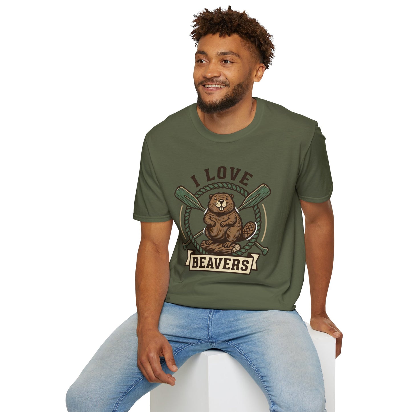 I Love Beavers T-Shirt — Cute Vintage Beaver Graphic Tee with Oars