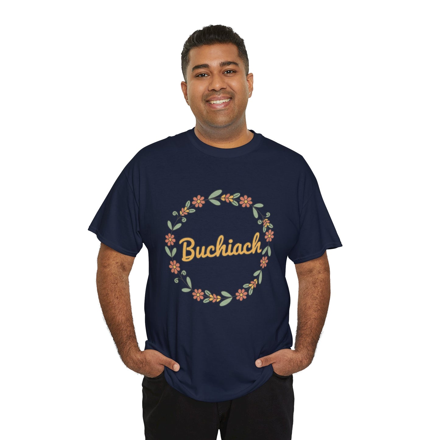 Buchiach Floral Wreath T-Shirt — Retro Script Garden Tee Printify