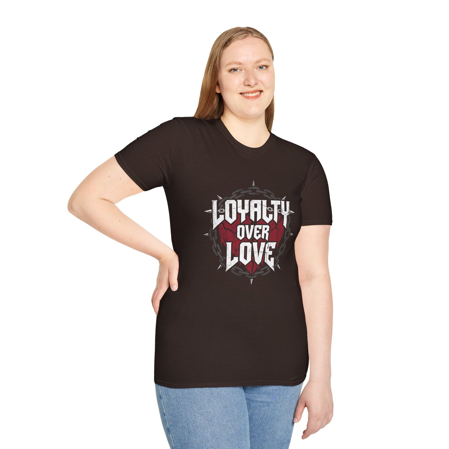 Loyalty Over Love T-Shirt — Edgy Heart & Chain Graphic Tee