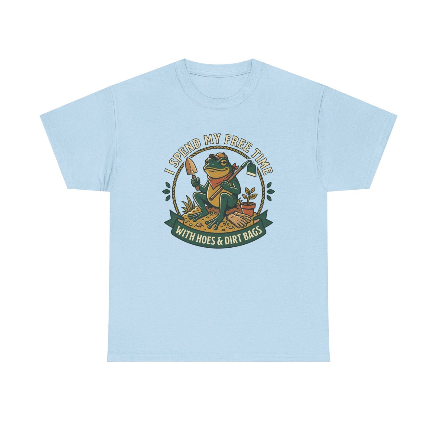 Gardening Frog T-Shirt — "I Spend My Free Time With Hoes & Dirt Bags" Funny Garden Tee