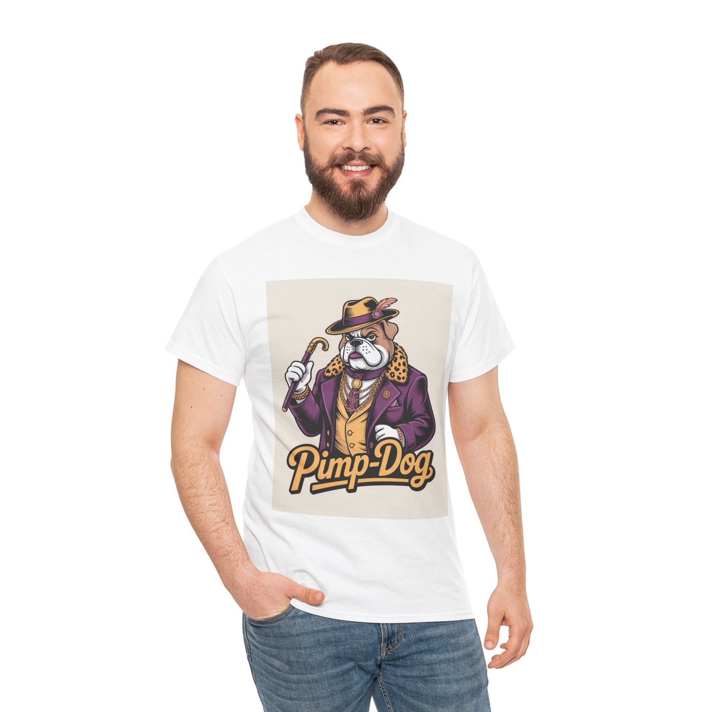 Pimp-Dog Graphic Tee — Retro Bulldog Character Shirt Printify