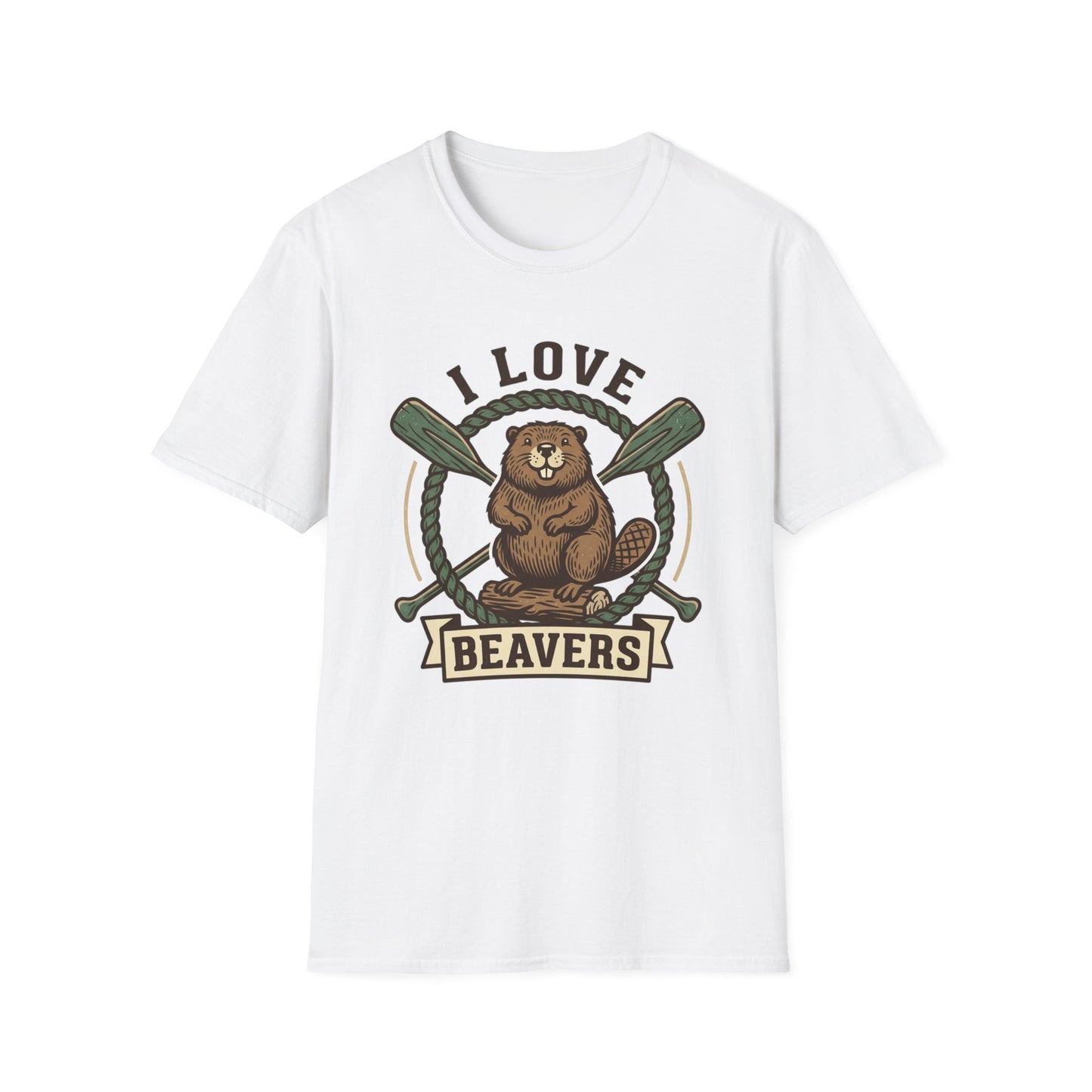 I Love Beavers T-Shirt — Cute Vintage Beaver Graphic Tee with Oars