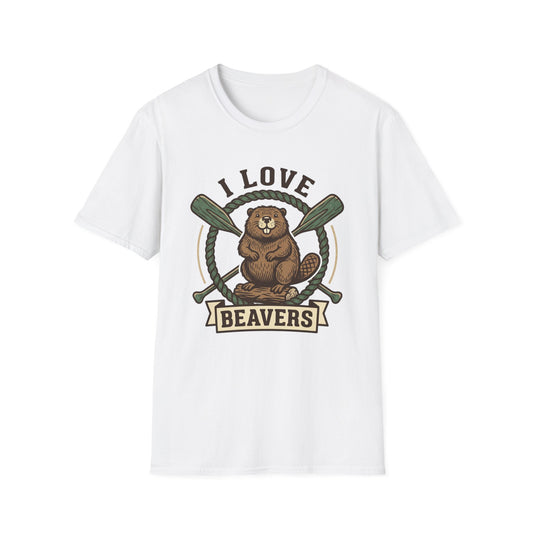 I Love Beavers T-Shirt — Cute Vintage Beaver Graphic Tee with Oars