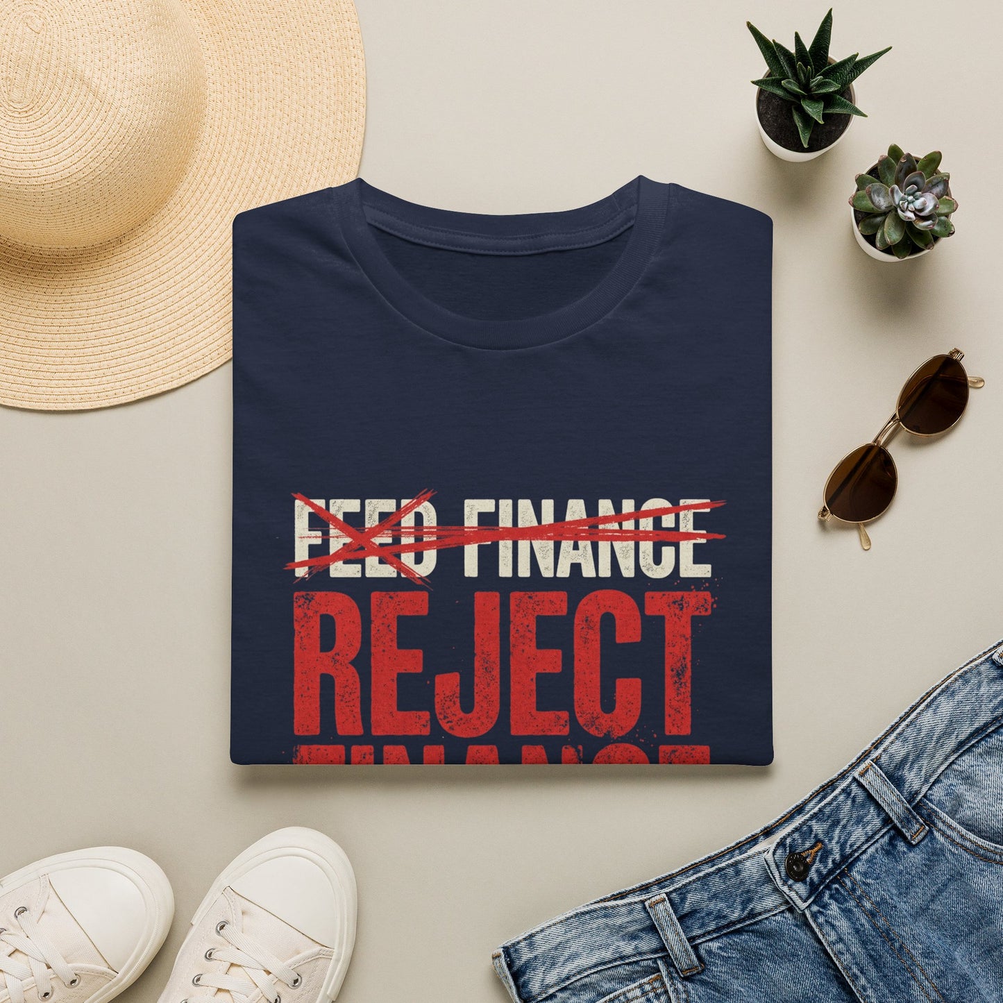 Reject Finance T-Shirt — Bold Red Protest Graphic Tee